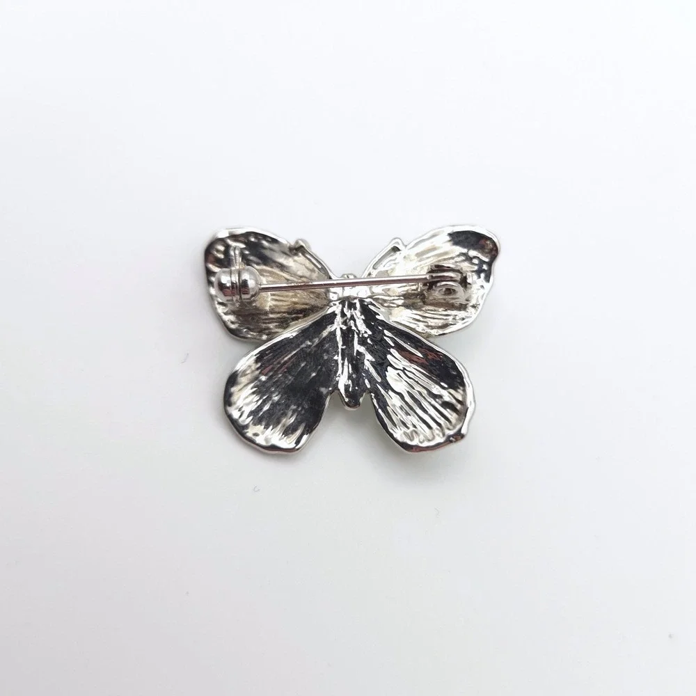 Silver Tone Pastel‎ Blue Green Enamel Butterfly Pin Faux Pearl Accent Brooch
